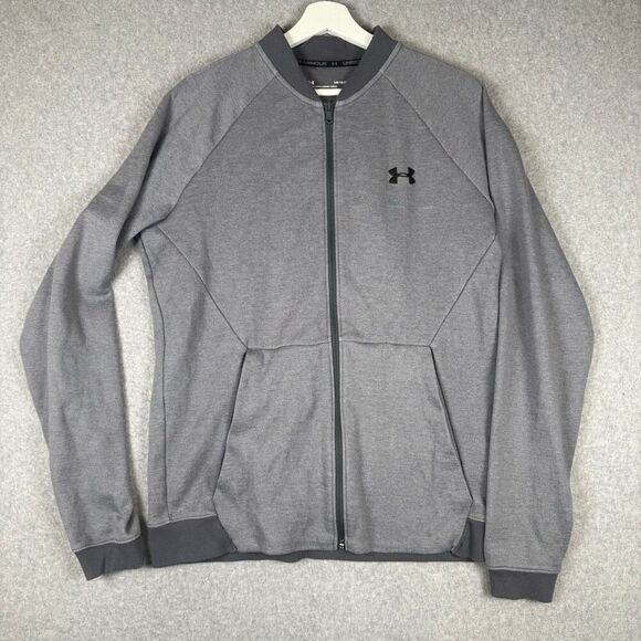 Under Armour Mens Size Large Fitted Full Zip Front Performance Jacket Gray Black - Picture 1 of 8
